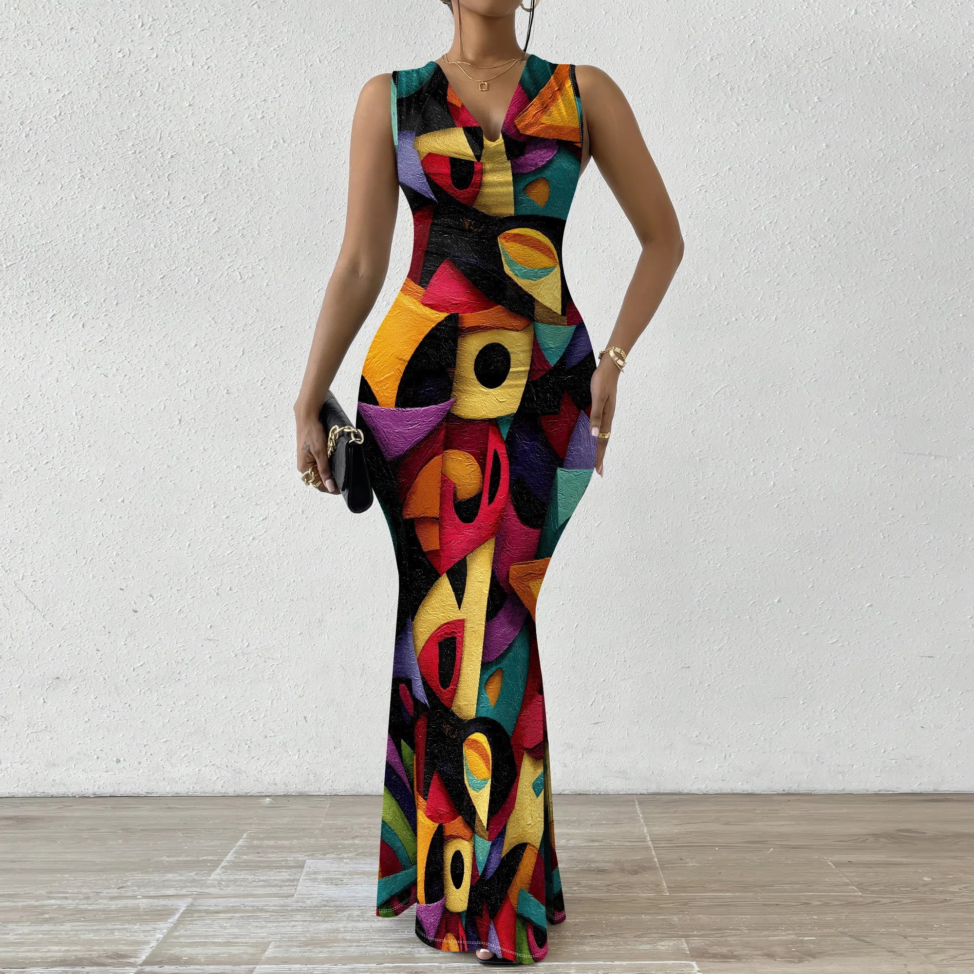 Colorful Abstract Geometric Print Maxi Dress Women's Sleeveless V-Neck Bodycon Dress - XS-2XL Trendy Casual or Party Wear
Colorful Abstract Geometric Print Maxi Dress Women's Sleeveless V-Neck Bodycon Dress - XS-2XL Trendy Casual or Party Wear