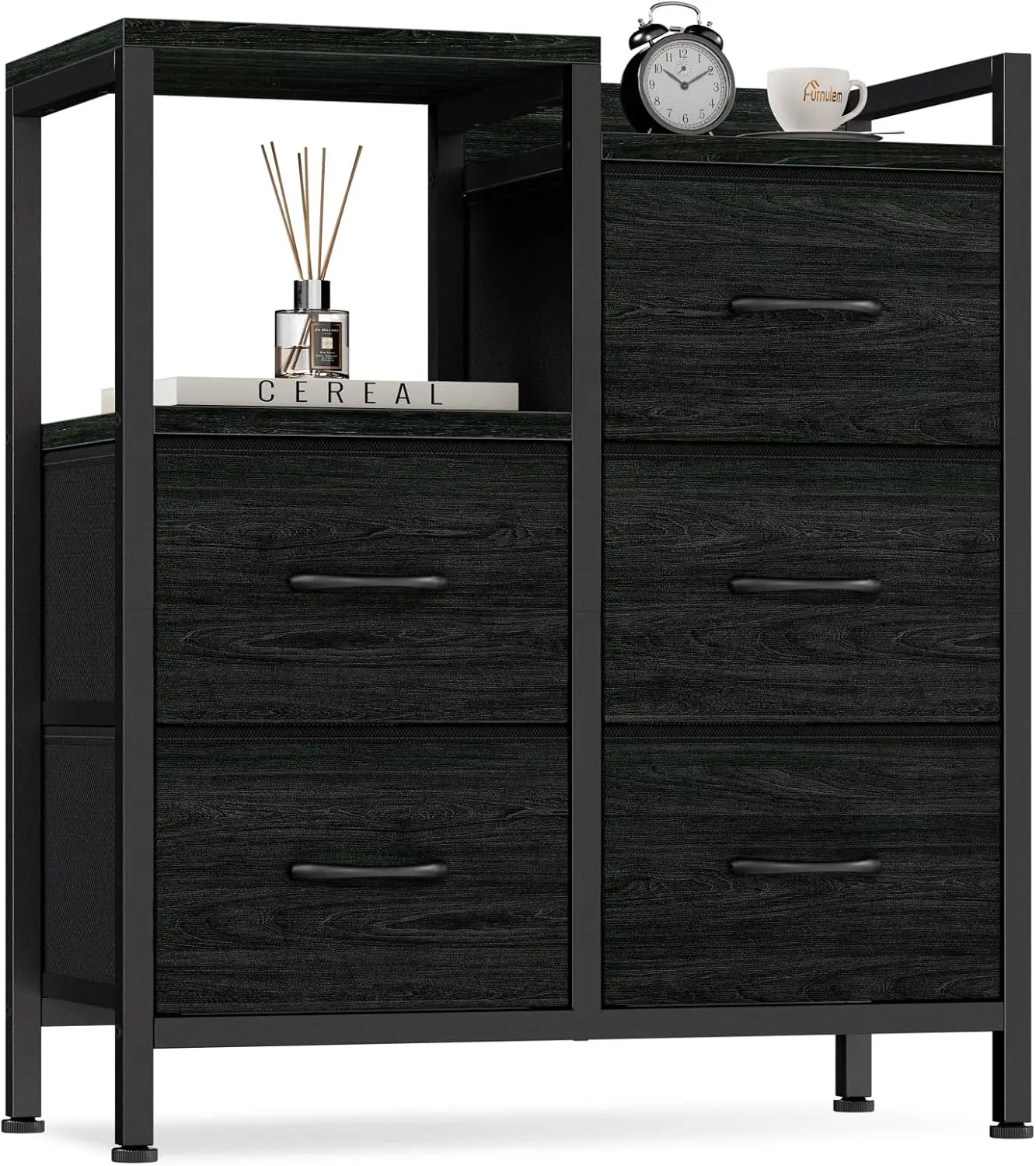 5-Drawer Black Fabric Dresser with Metal Frame, Modern Storage Cabinet for Bedroom and Hallway
5-Drawer Black Fabric Dresser with Metal Frame, Modern Storage Cabinet for Bedroom and Hallway