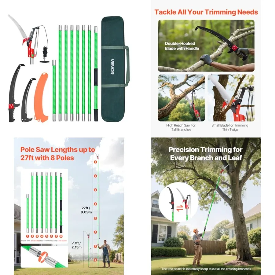 Manual, 3.87-27 Feet Extendable Pole Tree Pruner with Scissors, Sharp 65Mn e, Lightweight Fiberglass Handle Pole, for High Bran
Manual, 3.87-27 Feet Extendable Pole Tree Pruner with Scissors, Sharp 65Mn e, Lightweight Fiberglass Handle Pole, for High Bran