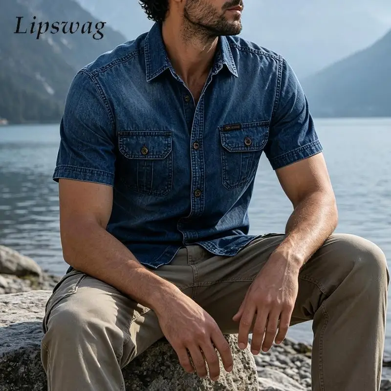 2026 Summer New Casual Mens Jean Shirts Vintage Turn-down Collar Button Denim Cargo Shirt Men Daily Leisure Short Sleeve Shirt
2026 Summer New Casual Mens Jean Shirts Vintage Turn-down Collar Button Denim Cargo Shirt Men Daily Leisure Short Sleeve Shirt
