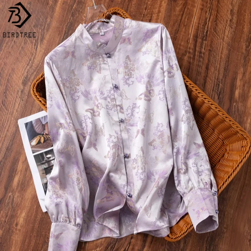 Birdtree, 100% Real Silk Purple Blouse, Jacquard Satin Shirt, Women Long Sleeve Tops, Stand Collar, 2026 Spring New T63314JF
Birdtree, 100% Real Silk Purple Blouse, Jacquard Satin Shirt, Women Long Sleeve Tops, Stand Collar, 2026 Spring New T63314JF
