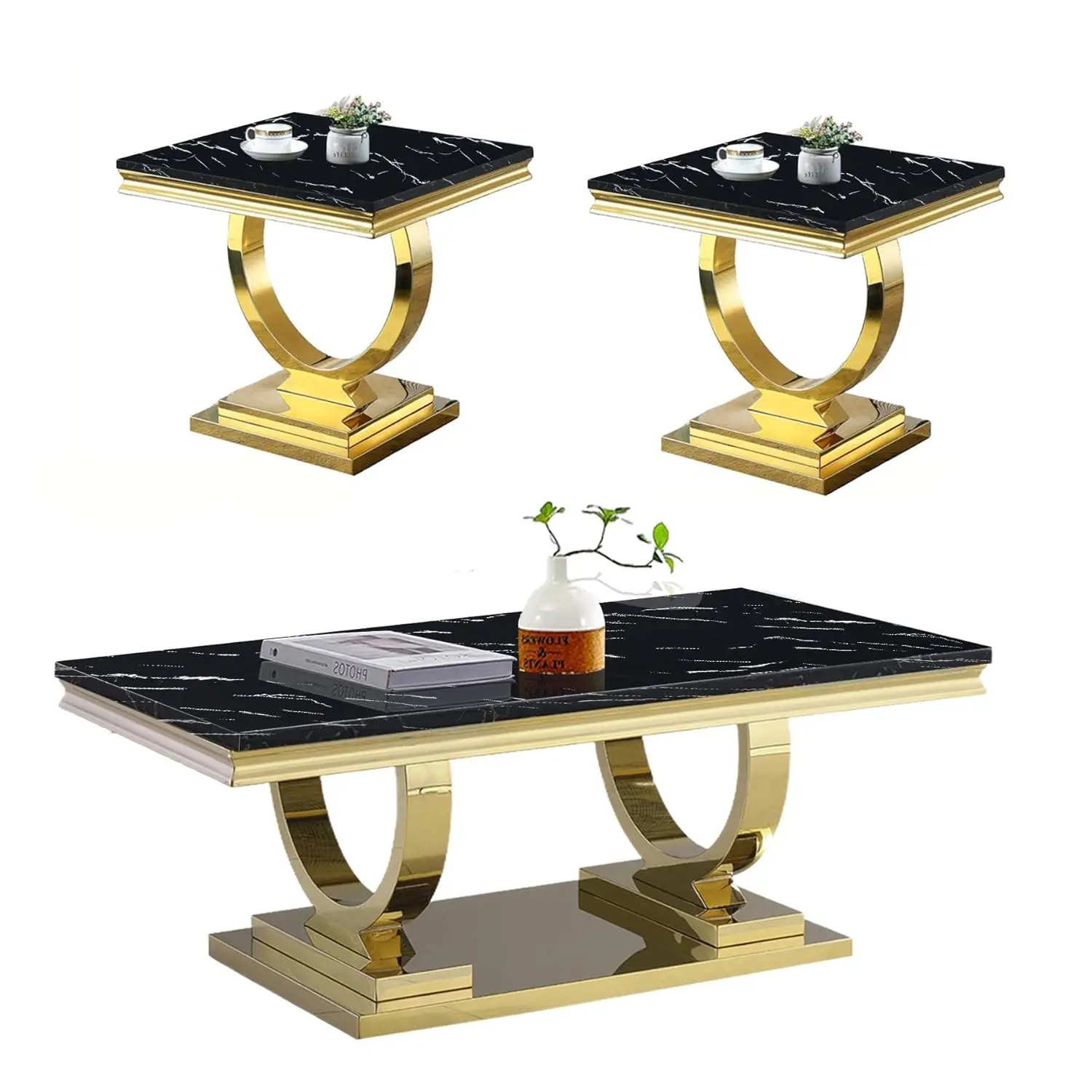 Black Marble Coffee Table Set 3 Piece Modern Gold Double O Shape Stainless Steel Base Living Room Customized
Black Marble Coffee Table Set 3 Piece Modern Gold Double O Shape Stainless Steel Base Living Room Customized