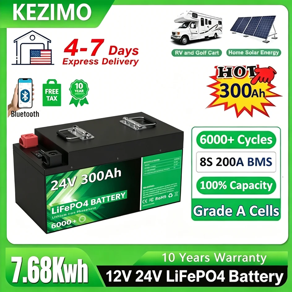 LiFePO4 24V 300Ah Battery Pack 7.68Kwh 6000+ Cycles Bluetooth 200A BMS 12.8V 100Ah 200Ah Lithium Battery For Home Solar RV Boat
LiFePO4 24V 300Ah Battery Pack 7.68Kwh 6000+ Cycles Bluetooth 200A BMS 12.8V 100Ah 200Ah Lithium Battery For Home Solar RV Boat