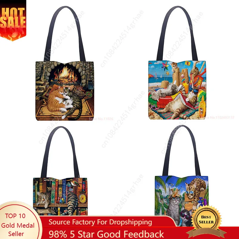Oil Painting Cat Shopping Bag Eco Reusable Female Tote Bag College Handbag Retro Large Ladies Shoulder Shopper Bags
Oil Painting Cat Shopping Bag Eco Reusable Female Tote Bag College Handbag Retro Large Ladies Shoulder Shopper Bags