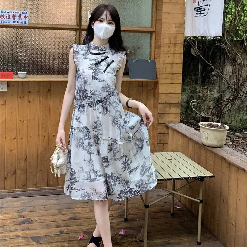 New Chinese Style Elegant Girls Button Loose Mid Length A-line Skirts Summer Ink and Wash Painting Knot Button Design Dresses
New Chinese Style Elegant Girls Button Loose Mid Length A-line Skirts Summer Ink and Wash Painting Knot Button Design Dresses