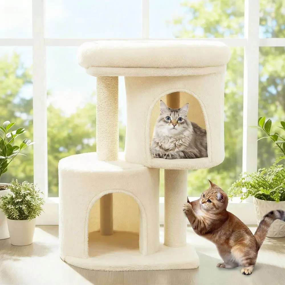 26 Small Cat Tree With Large Padded Plush Perch, 2 Condos, Sisal ching Posts Light Gray Dark Gray Beige
26 Small Cat Tree With Large Padded Plush Perch, 2 Condos, Sisal ching Posts Light Gray Dark Gray Beige