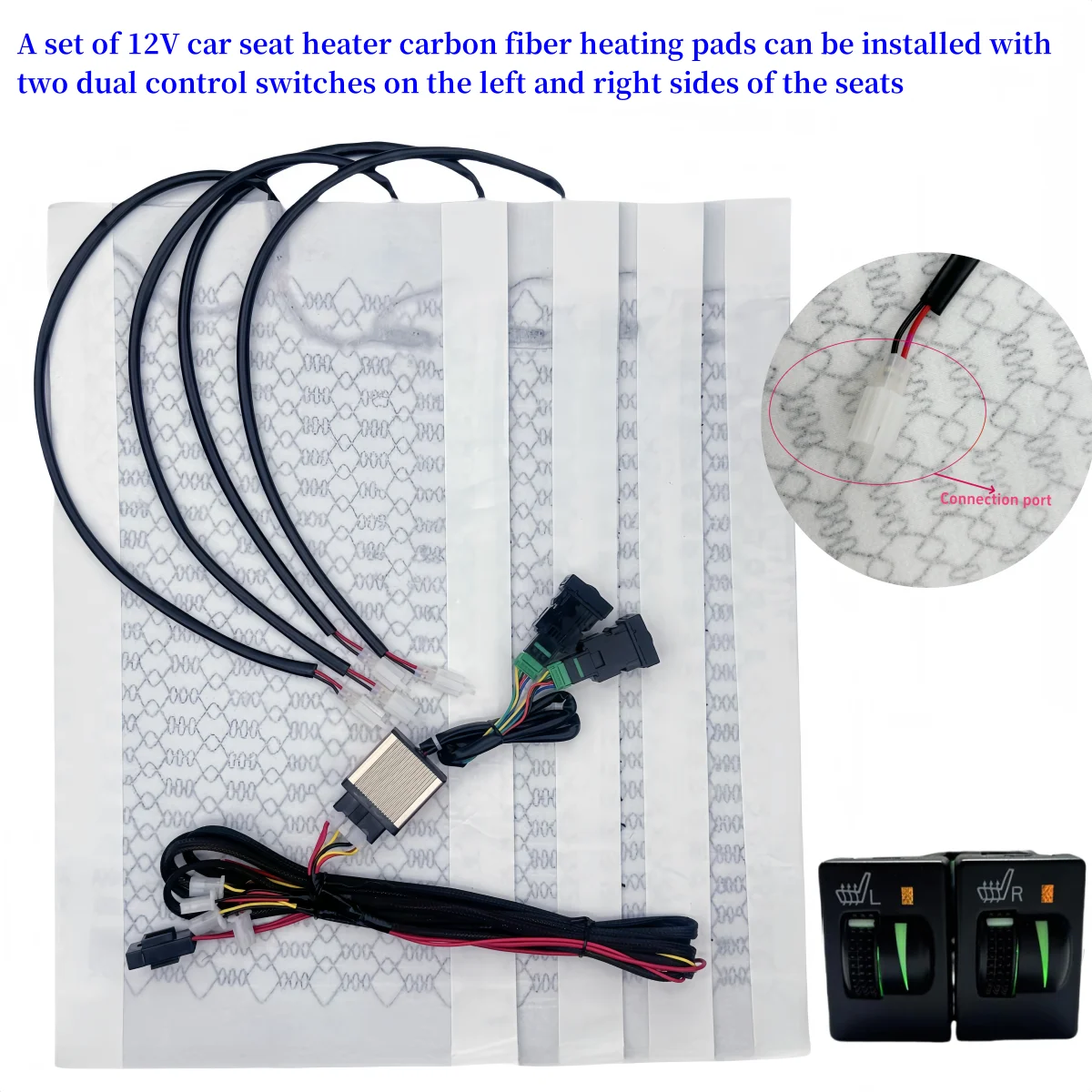 Suitable for 2 seater 12V built-in car seat heater carbon fiber heating pad stepless switch control replaceable Toyota switch
Suitable for 2 seater 12V built-in car seat heater carbon fiber heating pad stepless switch control replaceable Toyota switch