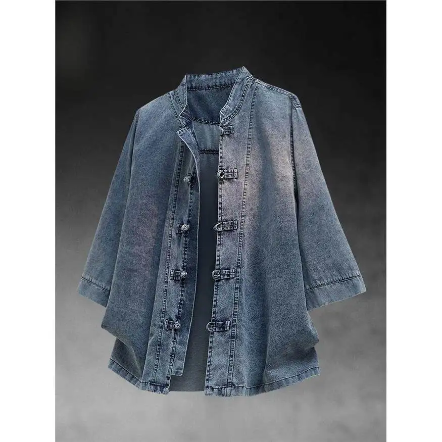 Chinese Style Retro Button down Denim Tang Suit Shirt Men's Loose Large Size Zhongshan Suit Seven Sleeve Tea Service Top
Chinese Style Retro Button down Denim Tang Suit Shirt Men's Loose Large Size Zhongshan Suit Seven Sleeve Tea Service Top