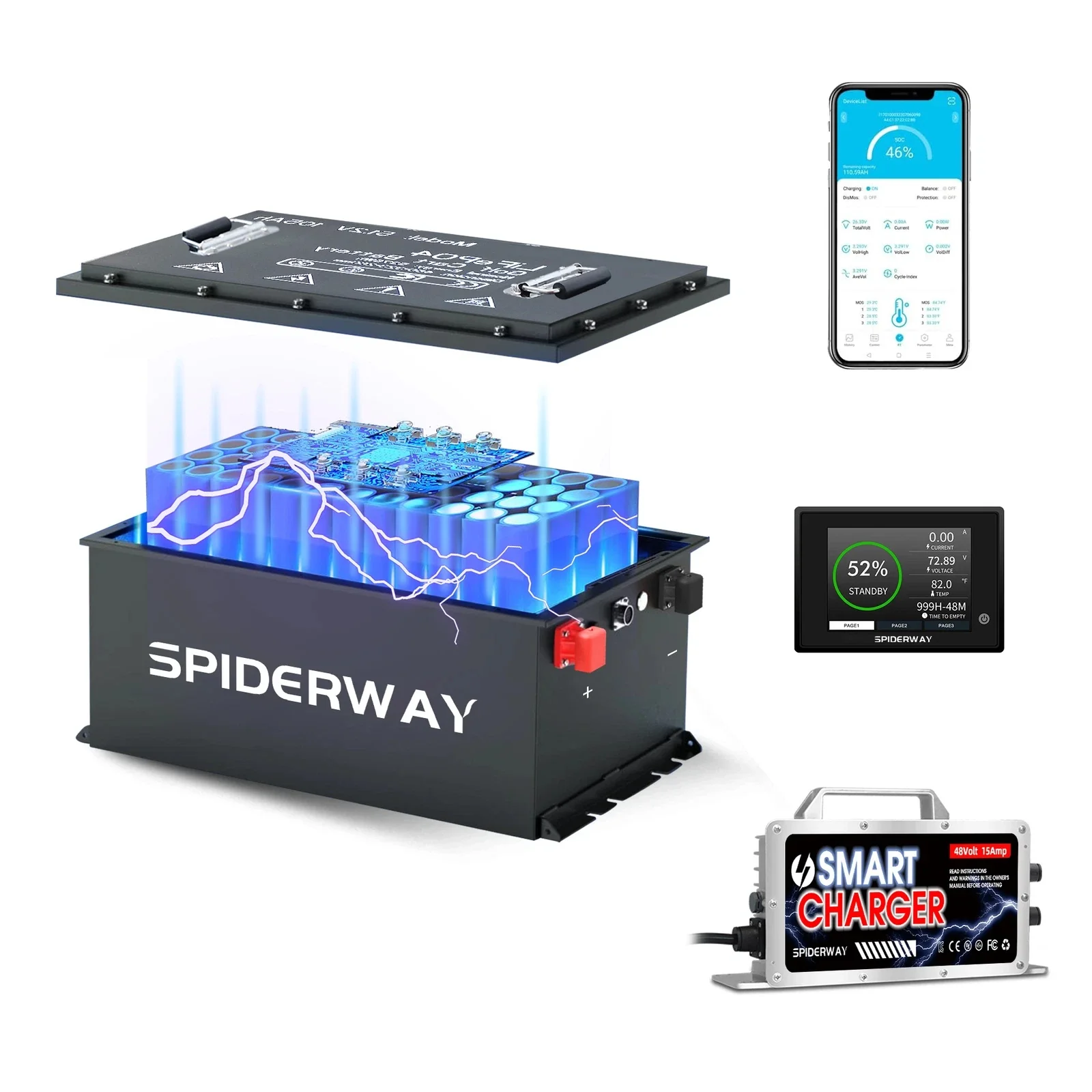 48V(51.2V) 105Ah Golf Cart LiFePO4 Lithium Battery 200A BMS Touch Monitor & Mobile APP 6000+ Cycle 10.24kW IP67 Lithium Battery
48V(51.2V) 105Ah Golf Cart LiFePO4 Lithium Battery 200A BMS Touch Monitor & Mobile APP 6000+ Cycle 10.24kW IP67 Lithium Battery