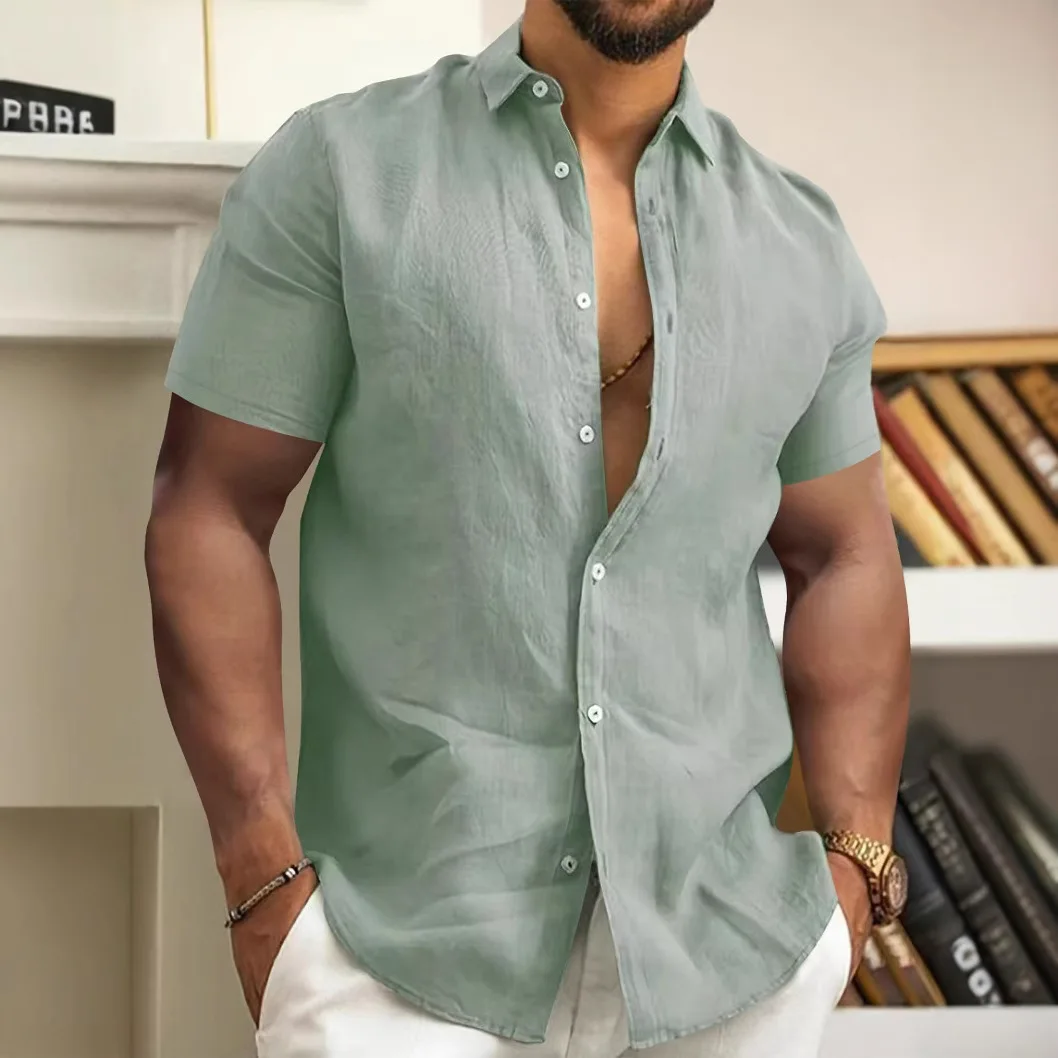 New Men's Cotton and Linen Solid Color Summer Casual Loose Short-sleeved Shirt
New Men's Cotton and Linen Solid Color Summer Casual Loose Short-sleeved Shirt