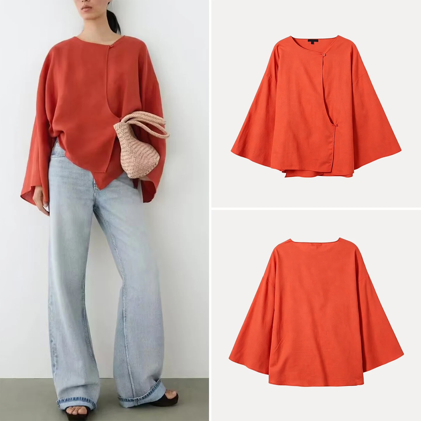 Loose Long Sleeve round Neck Shirt Women's Casual Style Commute Wind Draped Side Buttoned Shirt Summer New Arrival Zadata
Loose Long Sleeve round Neck Shirt Women's Casual Style Commute Wind Draped Side Buttoned Shirt Summer New Arrival Zadata