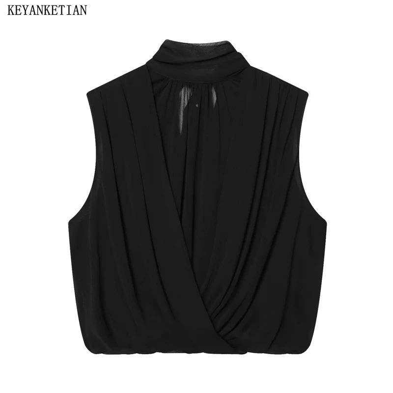 KEYANKETIAN 2026 New Woman Chic French Style Sheer Chiffon Sleeveless Top High Neck Draped Overlay Open Back Tie Detail Shirt
KEYANKETIAN 2026 New Woman Chic French Style Sheer Chiffon Sleeveless Top High Neck Draped Overlay Open Back Tie Detail Shirt