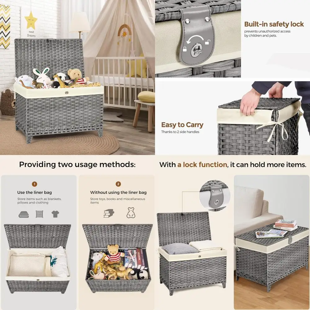 Lidded Wicker Storage Basket, Removable Liner Rattan Shelf Basket, 200L Large Storage Bin, Elevated Feet Storage Trunk, Wardrobe
Lidded Wicker Storage Basket, Removable Liner Rattan Shelf Basket, 200L Large Storage Bin, Elevated Feet Storage Trunk, Wardrobe