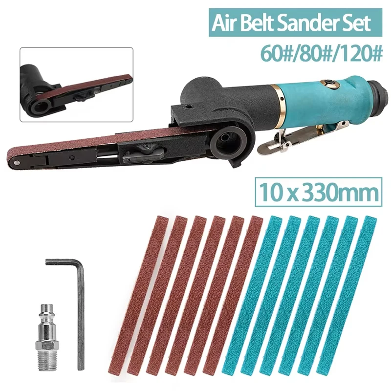 330x10mm Mini Pneumatic Belt Sander Pneumatic Tool with 12pcs Belts 60/80/120 Grit For Aluminium Iron Steel Etc Metal Polishing
330x10mm Mini Pneumatic Belt Sander Pneumatic Tool with 12pcs Belts 60/80/120 Grit For Aluminium Iron Steel Etc Metal Polishing