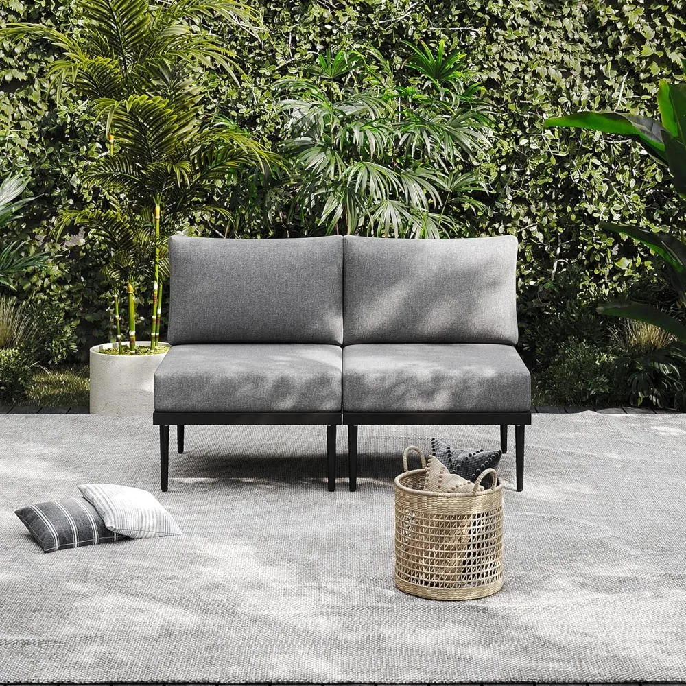 2 Pieces Metal Patio Furniture Set, Outdoor Sectional Sofa w/6 Inch Olefin Cushion, Modern Outdoor Conversation Sets
2 Pieces Metal Patio Furniture Set, Outdoor Sectional Sofa w/6 Inch Olefin Cushion, Modern Outdoor Conversation Sets