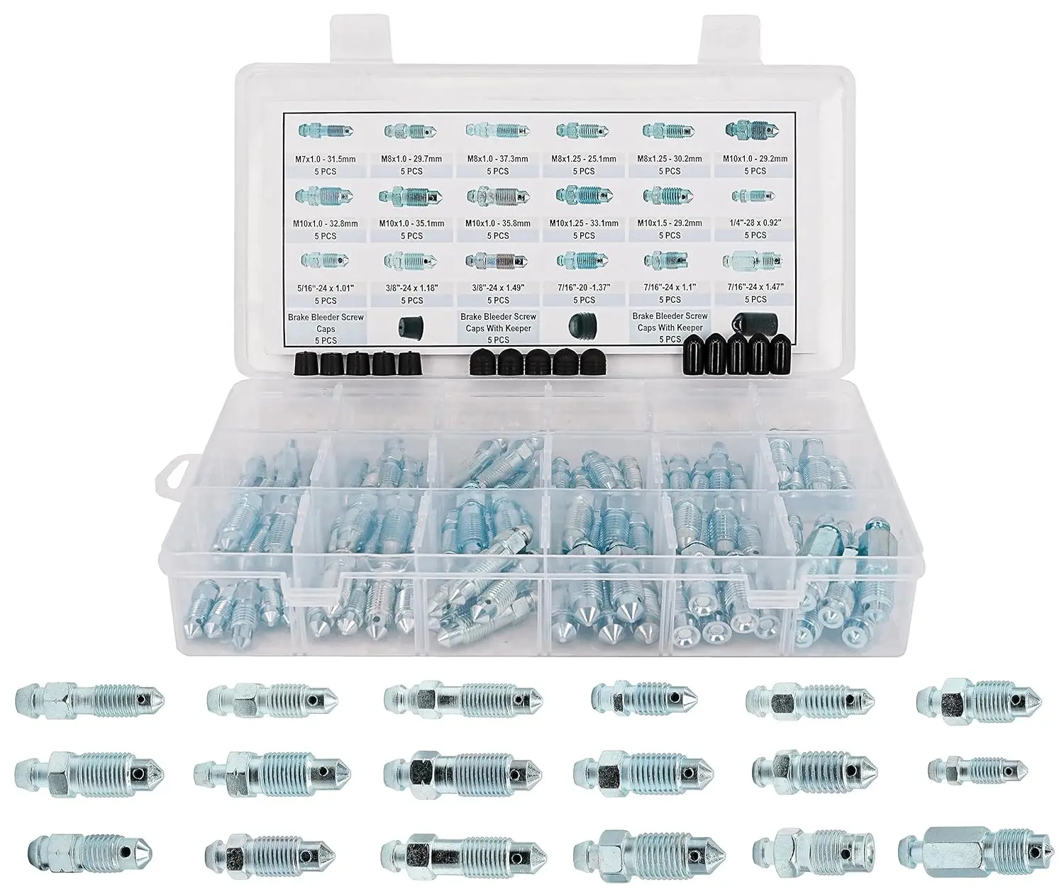 18 типов, 90 шт., набор винтов для тормозных суппортов SAE и метрических, комплект пропускных клапанов для прокачки тормозов
18 типов, 90 шт., набор винтов для тормозных суппортов SAE и метрических, комплект пропускных клапанов для прокачки тормозов