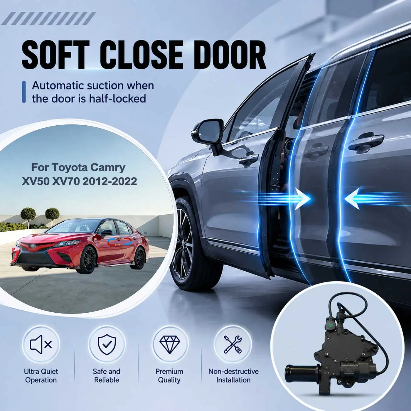 For Toyota Camry XV50 XV70 2012-2022 Electric Soft Close Door Auto Pull-In Suction Lock Intelligent Silent Closer Kit
For Toyota Camry XV50 XV70 2012-2022 Electric Soft Close Door Auto Pull-In Suction Lock Intelligent Silent Closer Kit