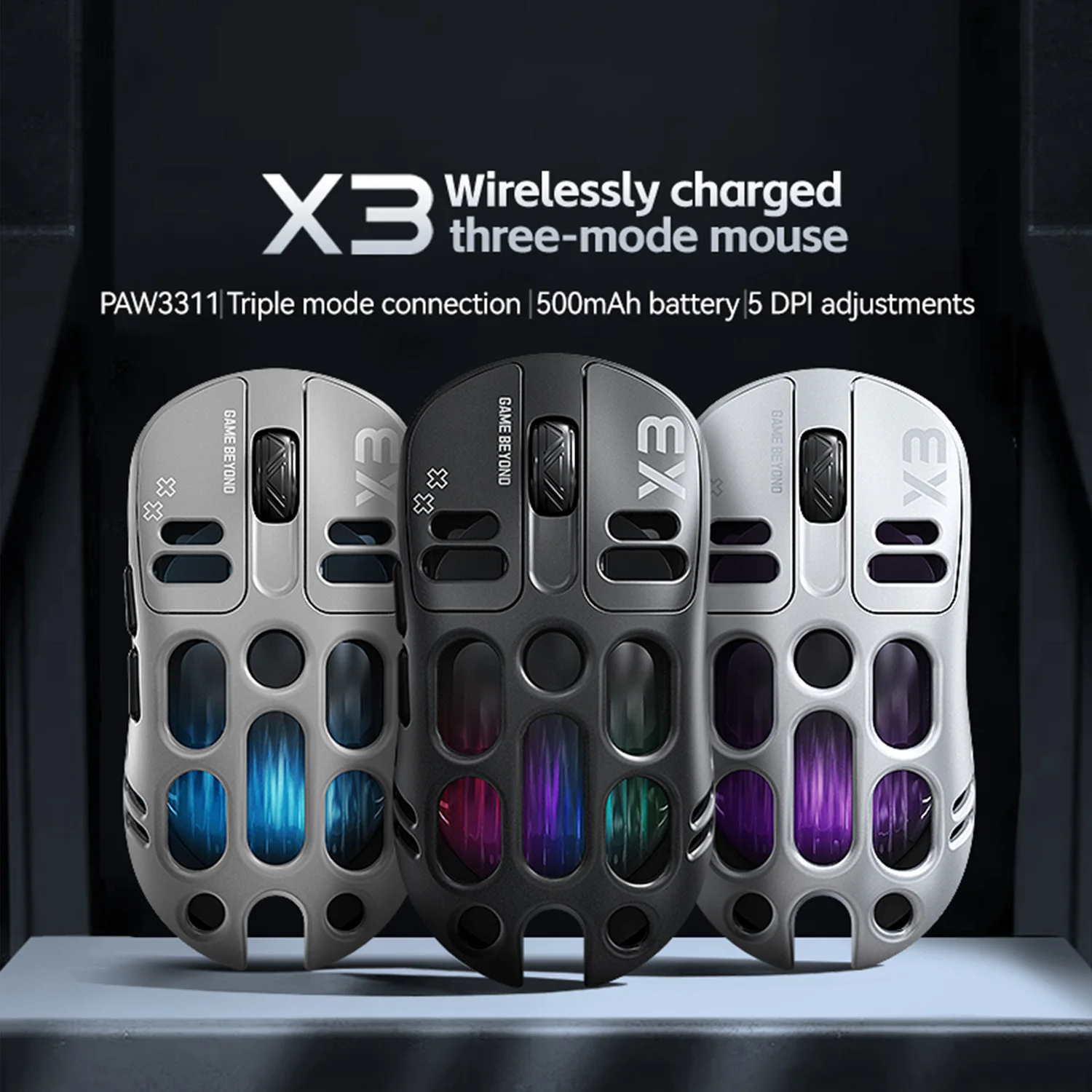 Game wireless mouse Three mode RGB light-emitting electronic contest mechanical mouse PAW3311 sensor 500mAh Large Capacity Mouse 
Game wireless mouse Three mode RGB light-emitting electronic contest mechanical mouse PAW3311 sensor 500mAh Large Capacity Mouse