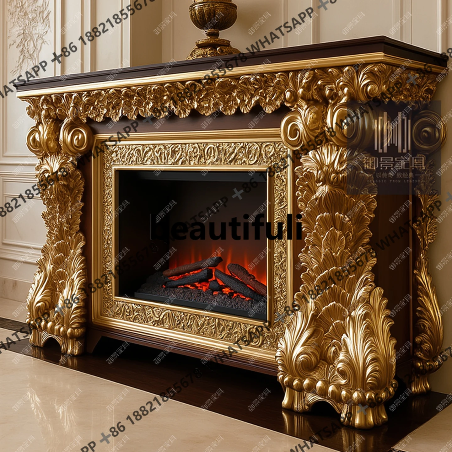 European solid wood fireplace cabinet retro carved decoration living room against the wall gold foil baking paint Xuanguan
European solid wood fireplace cabinet retro carved decoration living room against the wall gold foil baking paint Xuanguan