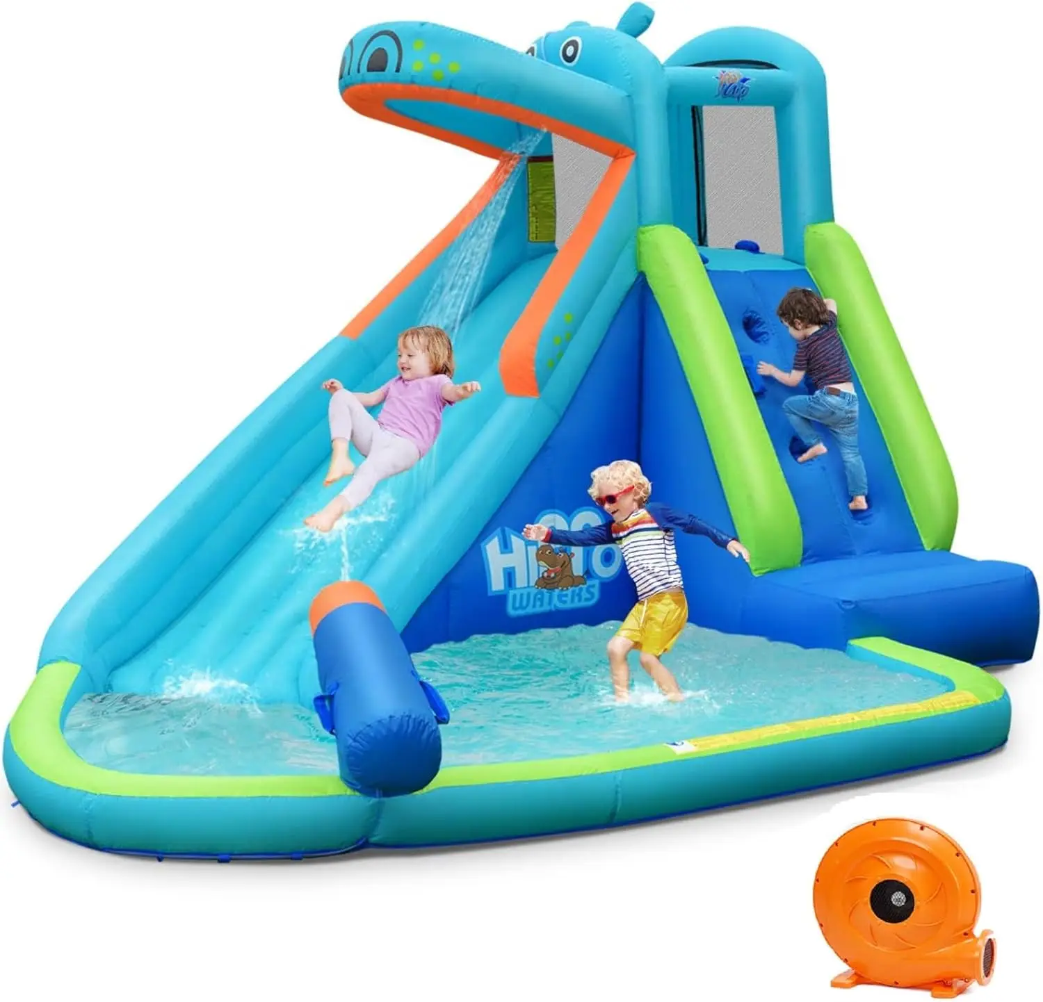 Inflatable Water Slide, Hippo Themed Kids Waterslide Park for Outdoor w/Long Slide, Splashing Pool, 740w Blower, Blow up Toddler
Inflatable Water Slide, Hippo Themed Kids Waterslide Park for Outdoor w/Long Slide, Splashing Pool, 740w Blower, Blow up Toddler