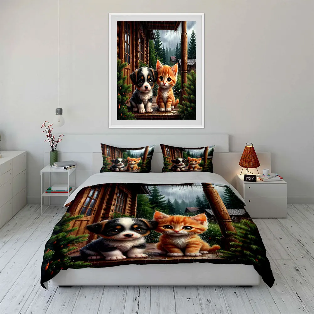 "Rainy Cabin Pet Decor Set" Bedding Set with 1 Duvet Cover 2 Pillowcases Single Double King Queen, Gift
"Rainy Cabin Pet Decor Set" Bedding Set with 1 Duvet Cover 2 Pillowcases Single Double King Queen, Gift
