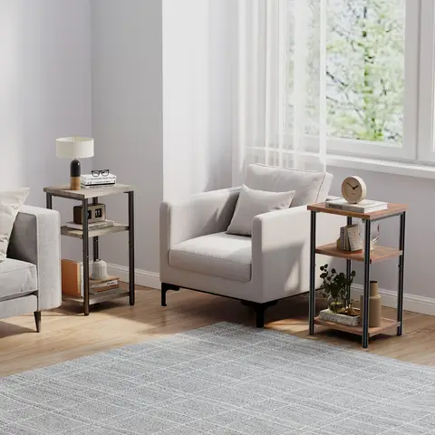 MCQ 3 Tier End Table Set of 2 Living Room Coffee Tables Storage Shelf Nightstand with Adjustable Feet For Tea Dining Tables