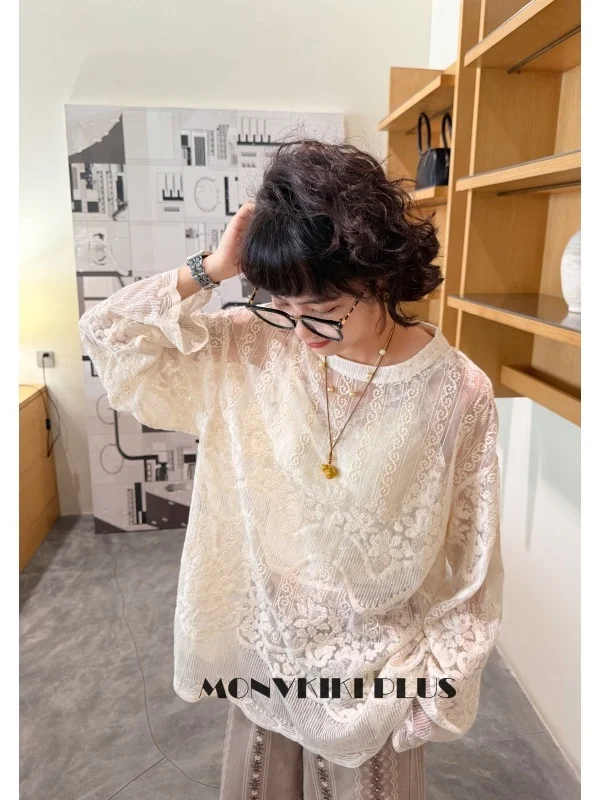 Lace Hollow out Base Layer Top plus Size Casual Style Long Sleeve round Neck Mid-Length Polyester Cotton Blend Women's Shirt
Lace Hollow out Base Layer Top plus Size Casual Style Long Sleeve round Neck Mid-Length Polyester Cotton Blend Women's Shirt
