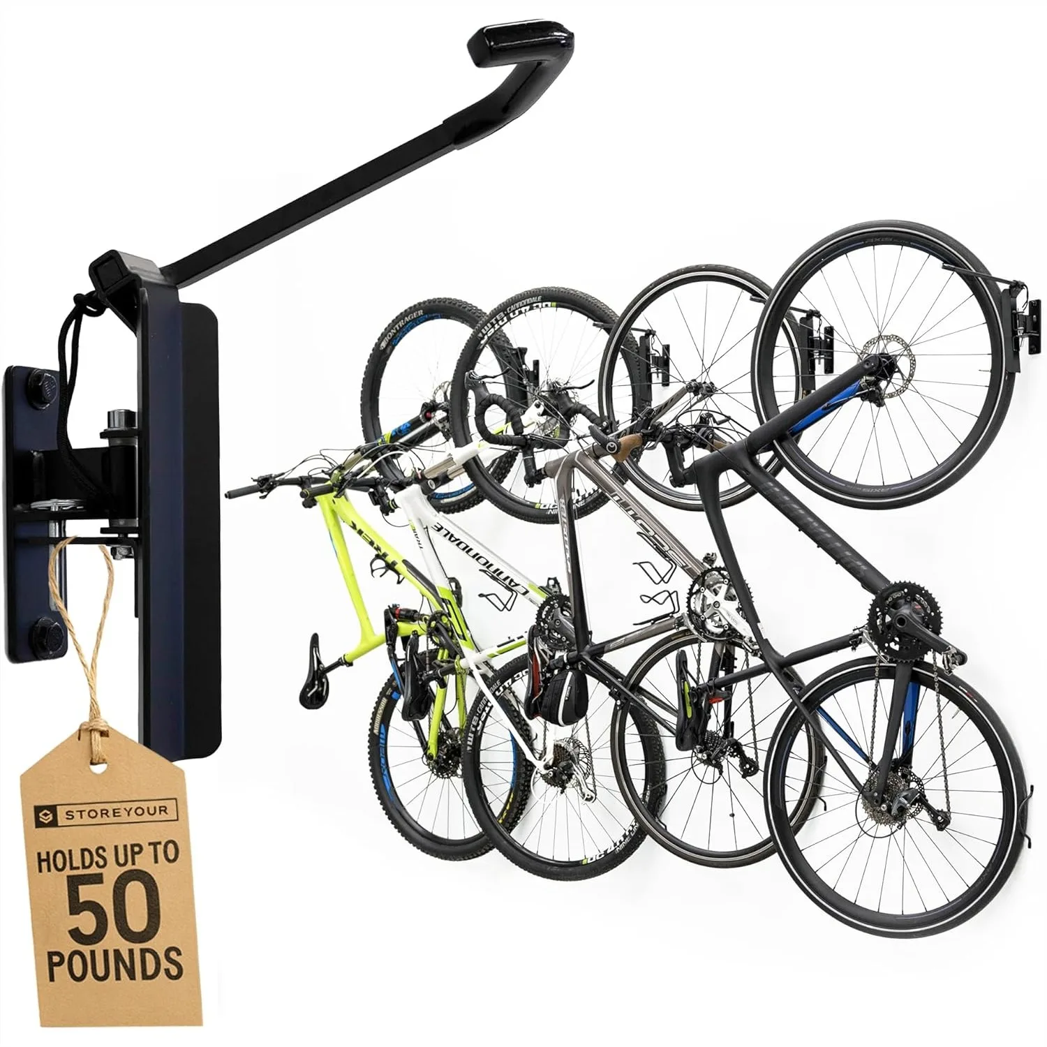 Bike Hangers for Garage Wall Mount, 124° Swivel Bike Rack Holds 50lbs, Fits Tires up to 2.6"
Bike Hangers for Garage Wall Mount, 124° Swivel Bike Rack Holds 50lbs, Fits Tires up to 2.6"