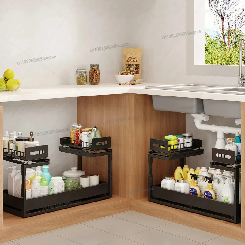 Kitchen Sink Rack Retractable Pull-out Two-layer Sliding Rack, Lacquered Metal Adjustable Drawer Storage Basket Cabinet
Kitchen Sink Rack Retractable Pull-out Two-layer Sliding Rack, Lacquered Metal Adjustable Drawer Storage Basket Cabinet