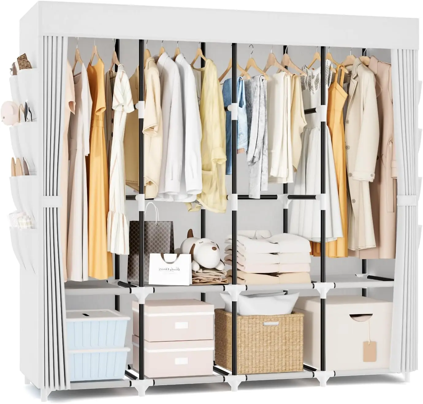 67" Wide Portable Closet with 4 Hanging Rods, Shelves & Pockets, Large Free Standing Wardrobe for Bedroom, White
67" Wide Portable Closet with 4 Hanging Rods, Shelves & Pockets, Large Free Standing Wardrobe for Bedroom, White