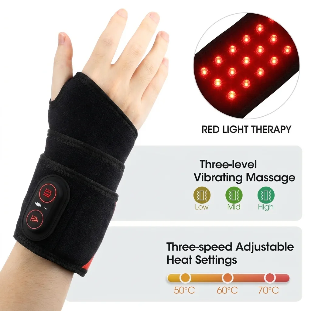 36pcs LED Beads Hand Massager 660&850nm Red Light Heating Belt 3 Levels Wrist Heating Vibration for Leg Arm Ankle Wrist Wrap Support Pad
36pcs LED Beads Hand Massager 660&850nm Red Light Heating Belt 3 Levels Wrist Heating Vibration for Leg Arm Ankle Wrist Wrap Support Pad