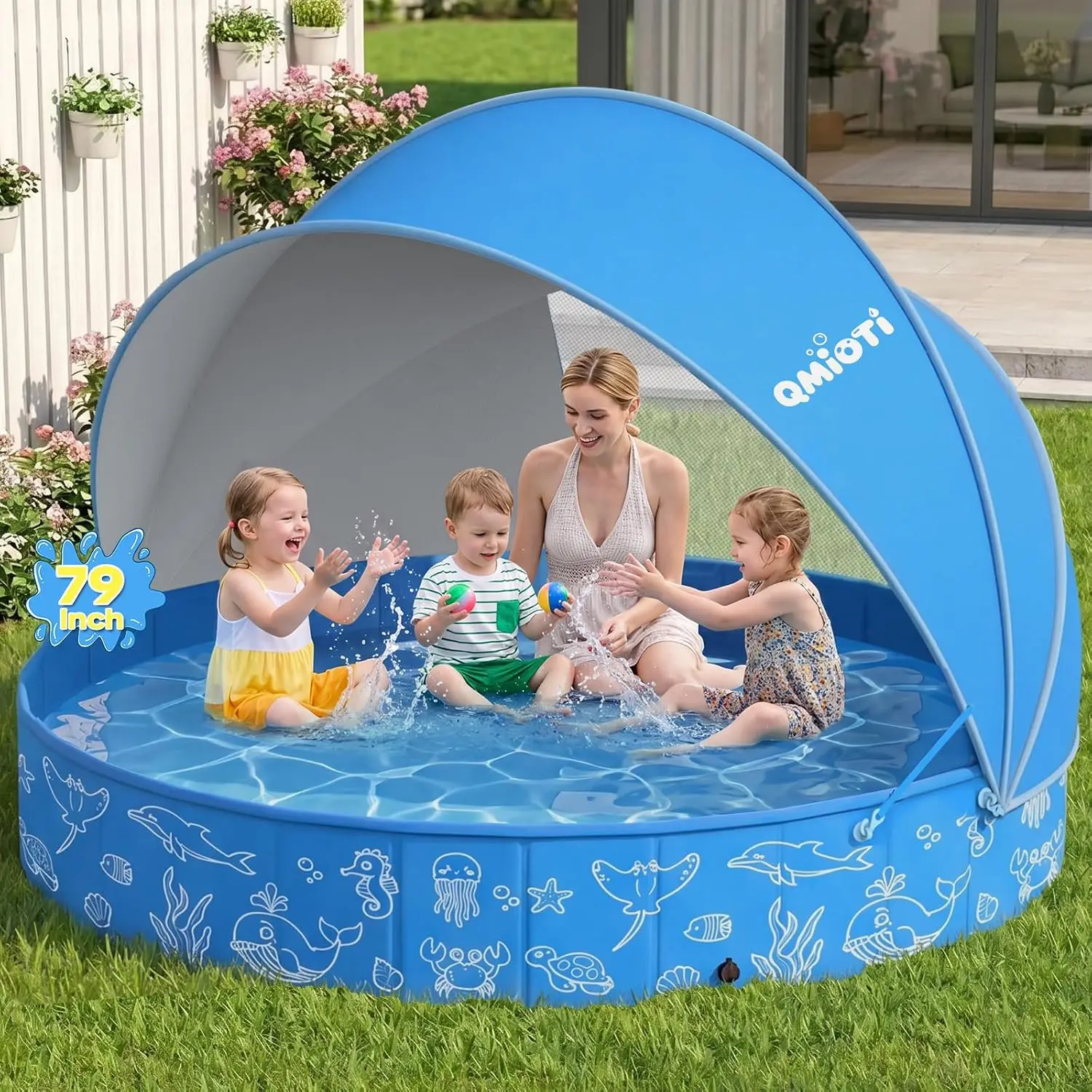 Large Kiddie Pool with Canopy, 79in Foldable Kids Pool, Baby Pool with Detachable UPF 50+ Sunshade, Portable Non-Slip Swimming Pool Dog Pool for Backyard, Beach, Outdoor Summer Water Play
Large Kiddie Pool with Canopy, 79in Foldable Kids Pool, Baby Pool with Detachable UPF 50+ Sunshade, Portable Non-Slip Swimming Pool Dog Pool for Backyard, Beach, Outdoor Summer Water Play