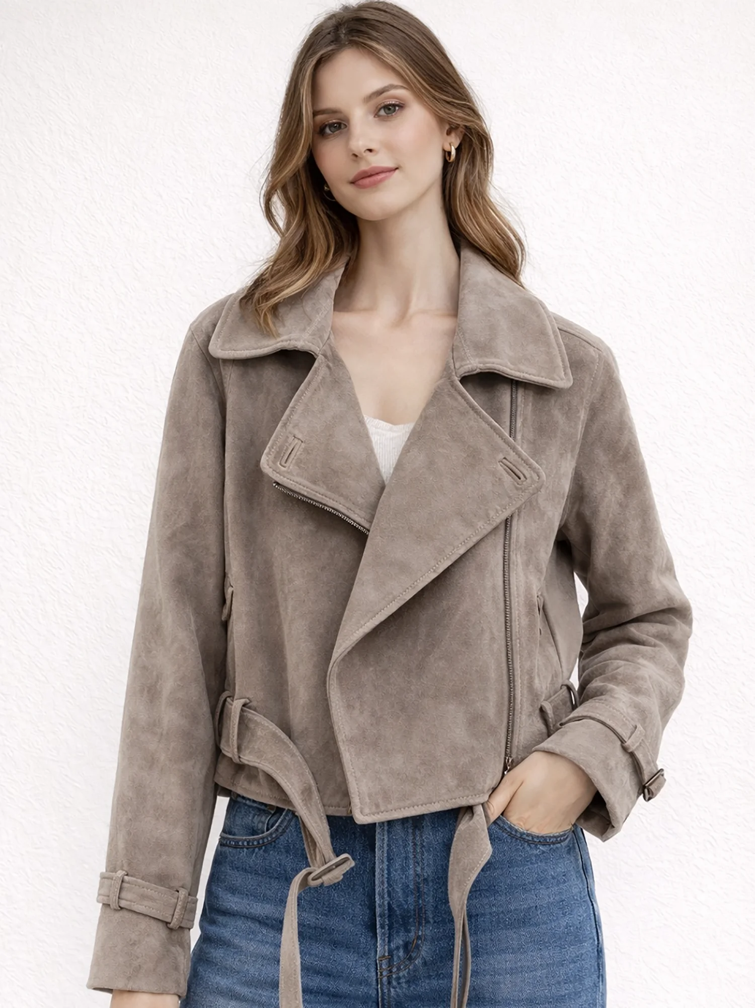 Women's Suede Cropped Jacket Coat with Belt Fleece Turn-down Collar Luxury Runway Designer
Women's Suede Cropped Jacket Coat with Belt Fleece Turn-down Collar Luxury Runway Designer