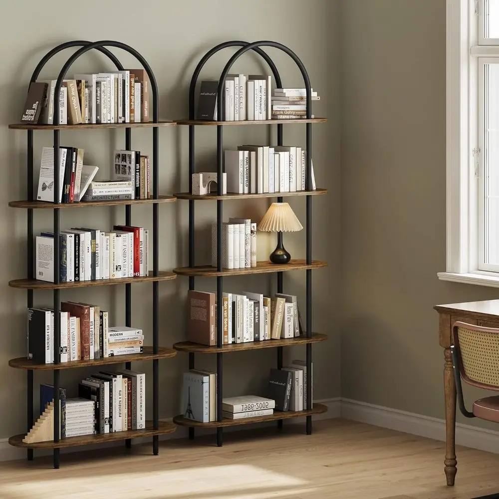 71 Arched 5-Tier Bookshelf with Metal Plant Stand for Home Office, Living Room, and Bathroom - Retro Style
71 Arched 5-Tier Bookshelf with Metal Plant Stand for Home Office, Living Room, and Bathroom - Retro Style