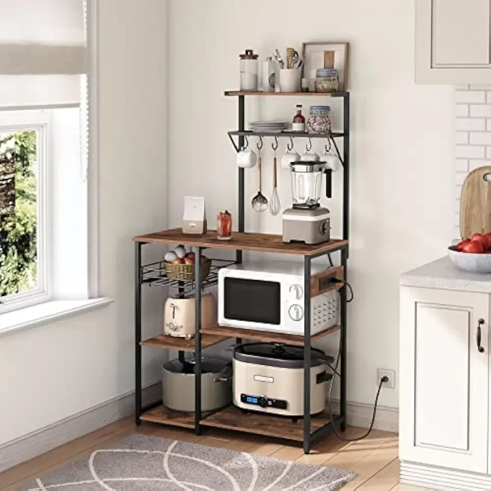 Bakers Rack with Power Outlet, Microwave Stand, Industrial Coffee Bar with Wire Basket, Kitchen Storage Rack with
Bakers Rack with Power Outlet, Microwave Stand, Industrial Coffee Bar with Wire Basket, Kitchen Storage Rack with