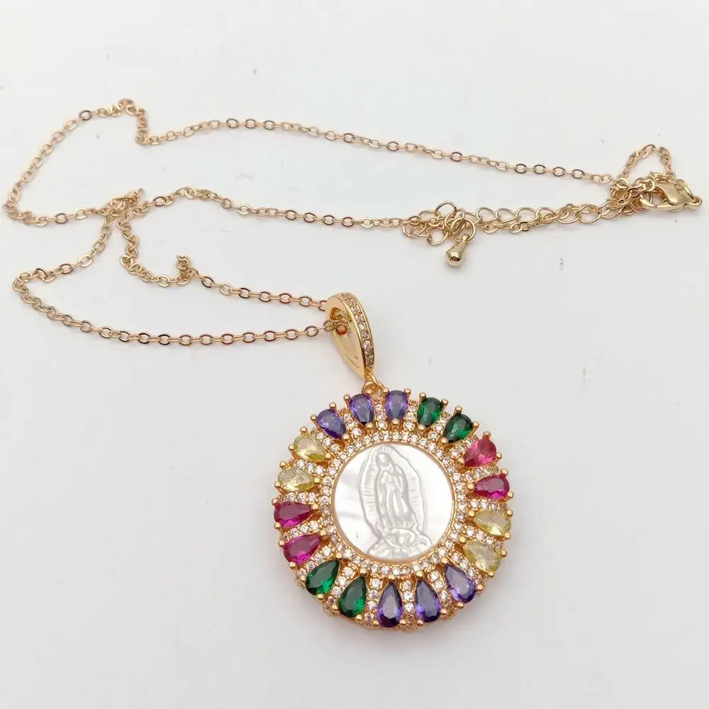 White Shell Virgin Mary Rainbow CZ Micro Pave coin Pendant necklace For Women Gift Choker necklace
White Shell Virgin Mary Rainbow CZ Micro Pave coin Pendant necklace For Women Gift Choker necklace