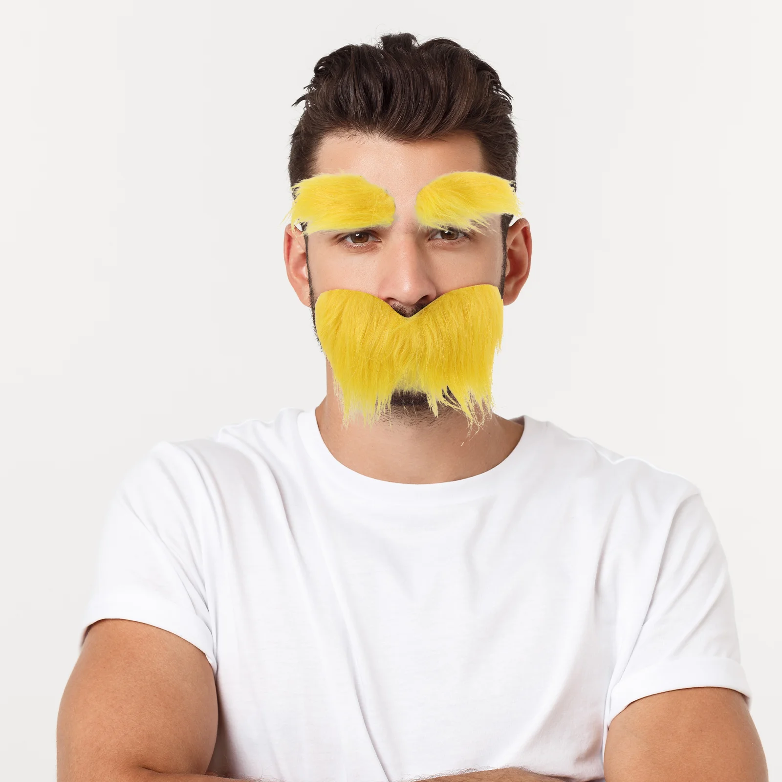 4 set Fake Beard Eyebrow Set Yellow Realistic Self-Adhesive Mustache For Halloween Costume Party Cosplay Accessory Men Facial 
4 set Fake Beard Eyebrow Set Yellow Realistic Self-Adhesive Mustache For Halloween Costume Party Cosplay Accessory Men Facial