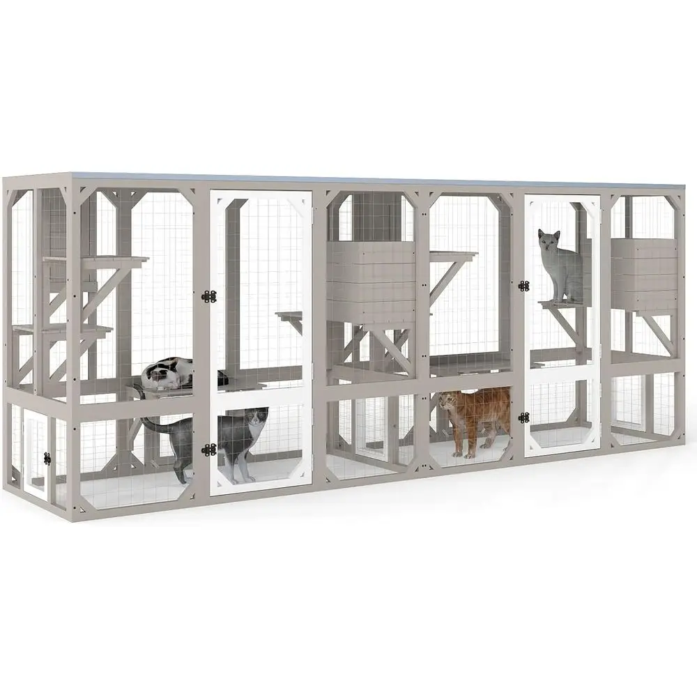Large Outdoor Wooden Cat Enclosure with 6 Platforms, Resting Rooms, Weatherproof Roof for Multiple Cats (Gray)
Large Outdoor Wooden Cat Enclosure with 6 Platforms, Resting Rooms, Weatherproof Roof for Multiple Cats (Gray)