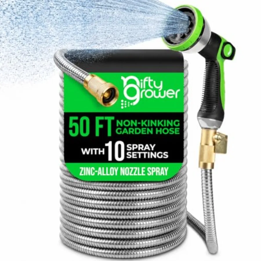 50 FT Garden Hose Stainless Steel Heavy Duty with Spray Nozzle, Lightweight and No-Kink Flexible Water Hose 50 FT with 3/4" Sol
50 FT Garden Hose Stainless Steel Heavy Duty with Spray Nozzle, Lightweight and No-Kink Flexible Water Hose 50 FT with 3/4" Sol