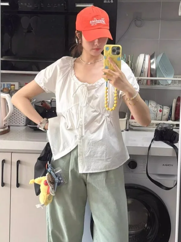 Летний свободный женский топ с деревянным бантом, универсальный повседневный, однотонный
Летний свободный женский топ с деревянным бантом, универсальный повседневный, однотонный