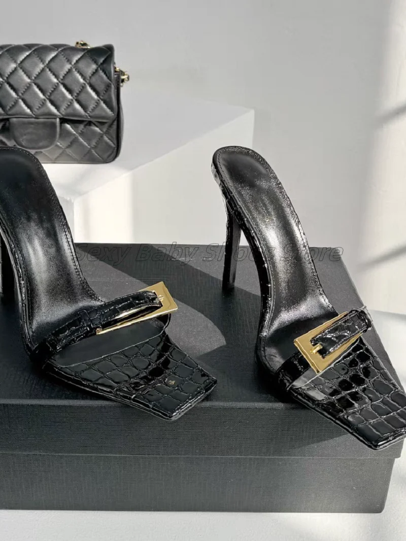 New European American Square Toe High-heeled Shoes With Metal Buckle and Slim Heels Women's Versatile Black Open Toe Sandals
New European American Square Toe High-heeled Shoes With Metal Buckle and Slim Heels Women's Versatile Black Open Toe Sandals