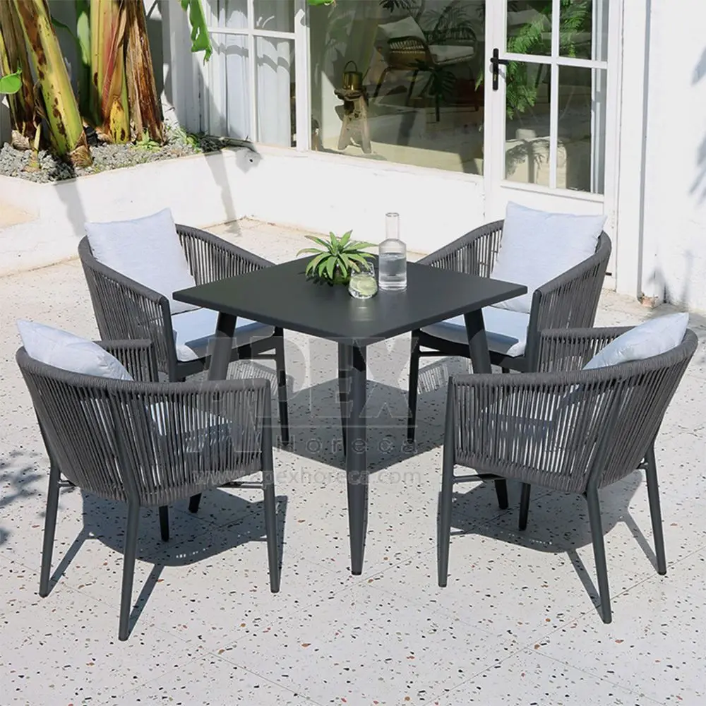 Rope Weaving Aluminum Modern Nordic Outdoor Commercial Table and Chair Set for Restaurant
Rope Weaving Aluminum Modern Nordic Outdoor Commercial Table and Chair Set for Restaurant