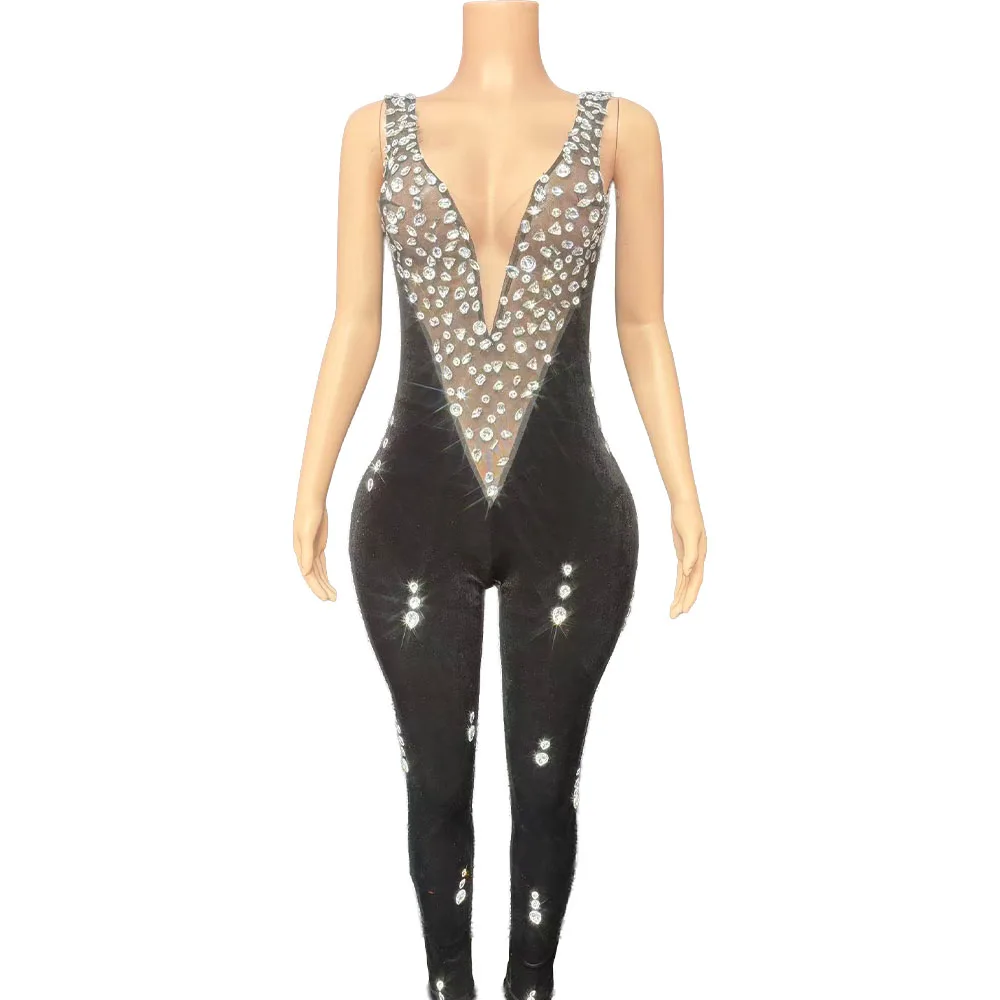 Sexy Sparkly Rhinestones Black Velvet Jumpsuit Women Performance Dance Costume Luxury Birthday Party Photo Shoot Stage Wear
Sexy Sparkly Rhinestones Black Velvet Jumpsuit Women Performance Dance Costume Luxury Birthday Party Photo Shoot Stage Wear