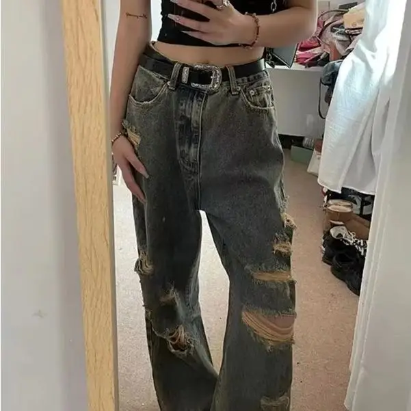 High-Waisted Straight Ripped Jeans Retro Loose Women'S Hip-Hop Oversized Jeans American High Street Retro Pants Korean Style
High-Waisted Straight Ripped Jeans Retro Loose Women'S Hip-Hop Oversized Jeans American High Street Retro Pants Korean Style