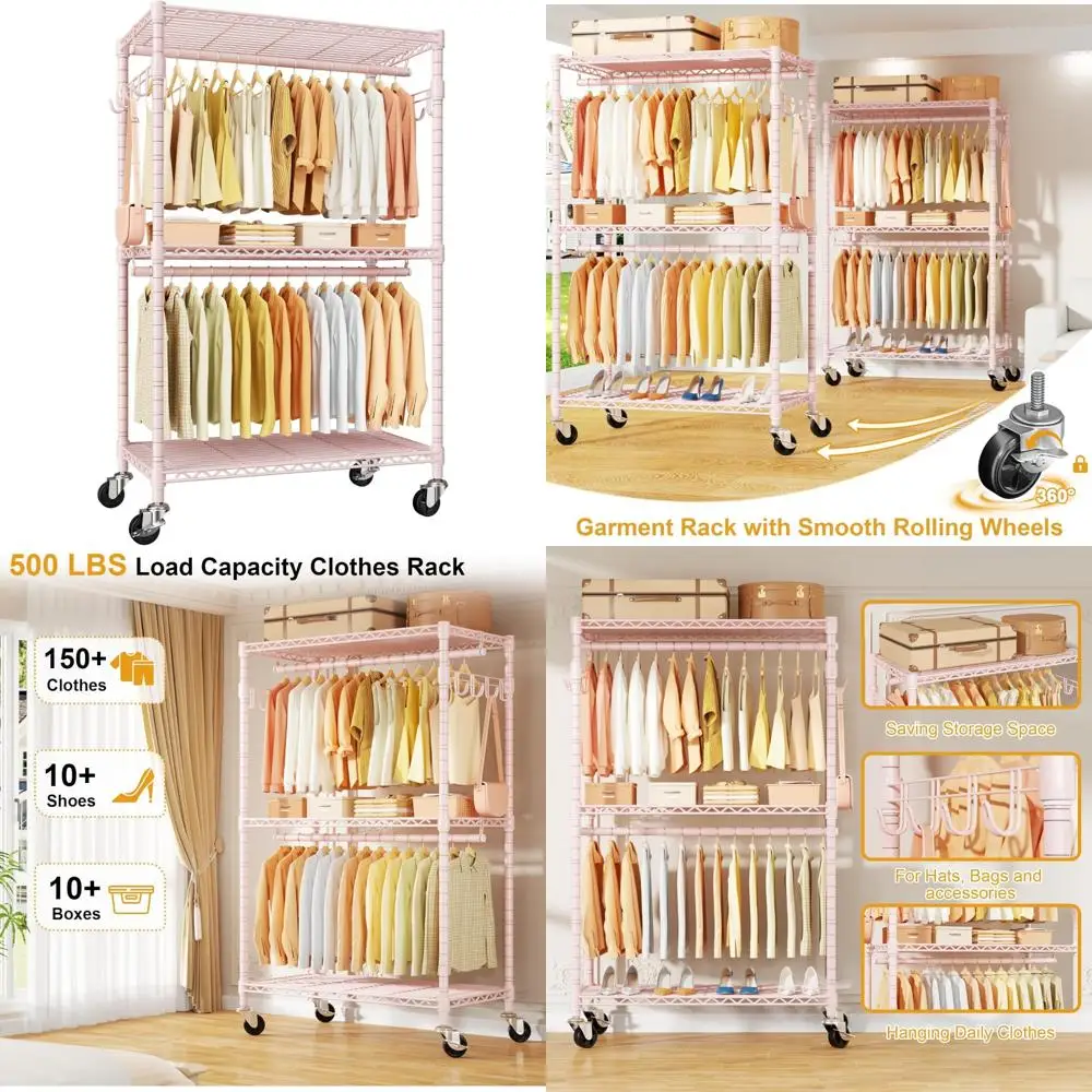 Portable Rolling Closet with Wheels and Shelves, Pink Hanging Wardrobe Organizer for Clothes Storage, Space-Saving Clothing Stor
Portable Rolling Closet with Wheels and Shelves, Pink Hanging Wardrobe Organizer for Clothes Storage, Space-Saving Clothing Stor