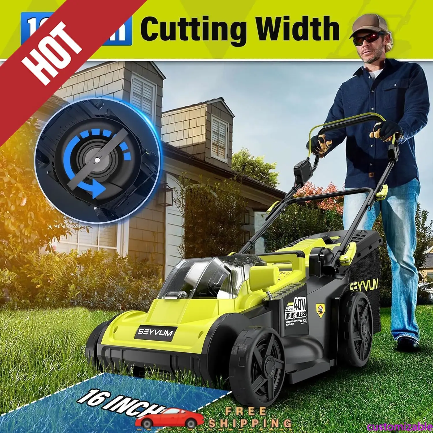 Настраиваемая аккумуляторная газонокосилка 40 В, 16 дюймов, сумка для сбора травы 45 л, 6-позиционная регулировка высоты, электрический газон Mo
Настраиваемая аккумуляторная газонокосилка 40 В, 16 дюймов, сумка для сбора травы 45 л, 6-позиционная регулировка высоты, электрический газон Mo