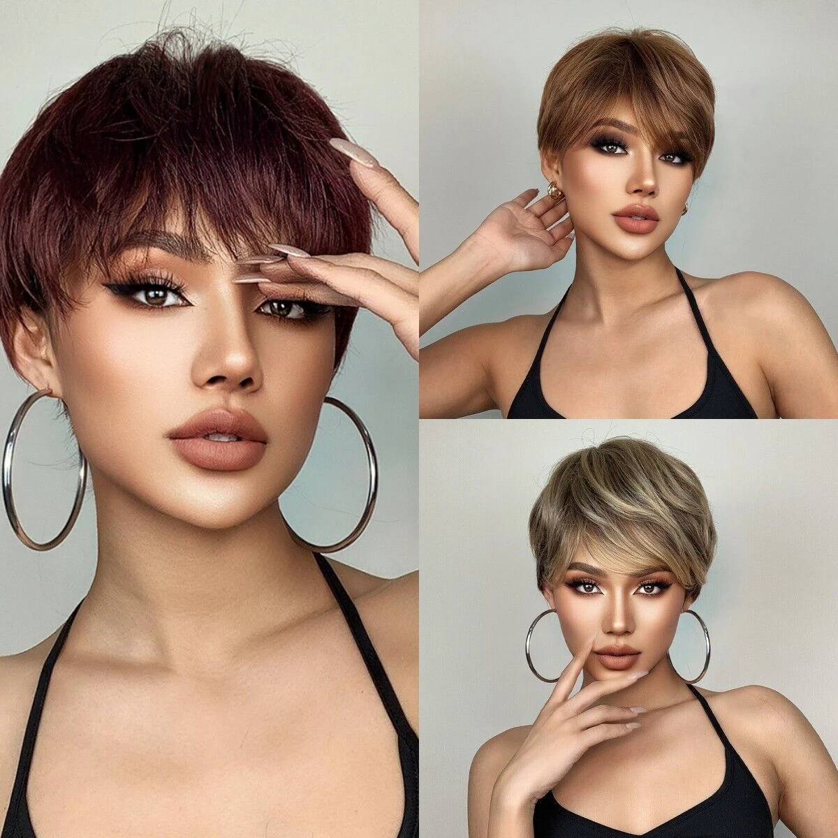 Curly Hair for Women Layered Short Mix Chestnut Brown Wine Red Wigs with Bangs
Curly Hair for Women Layered Short Mix Chestnut Brown Wine Red Wigs with Bangs