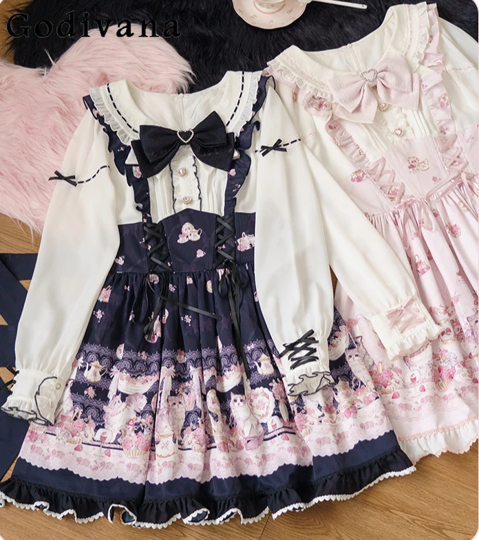 Japanese Mine Lolita Long-sleeved Dress Girls Women's Sweet Cute Bow Print Tea Party Princess Dress Spring New Soft Girls Dress
Japanese Mine Lolita Long-sleeved Dress Girls Women's Sweet Cute Bow Print Tea Party Princess Dress Spring New Soft Girls Dress