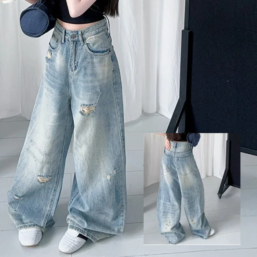 Teens Girls Ripped Jeans Baggy Street Dance Wide Leg Pants Summer Trendy Hip Hop Trousers for Kids Casual Versatile Child Pants
Teens Girls Ripped Jeans Baggy Street Dance Wide Leg Pants Summer Trendy Hip Hop Trousers for Kids Casual Versatile Child Pants
