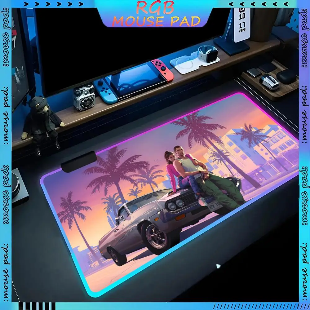 GTA 6 Mouse Pad RGB Pc Accessories LED Game Desk Mat E-sport Table Protector Neon Keyboard Mat Backlit Carpet Rug Give gifts to
GTA 6 Mouse Pad RGB Pc Accessories LED Game Desk Mat E-sport Table Protector Neon Keyboard Mat Backlit Carpet Rug Give gifts to
